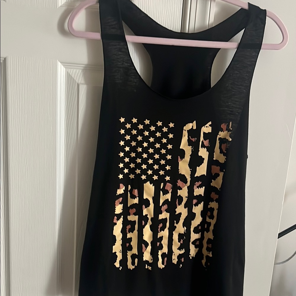 Leopard flag racer back tank top